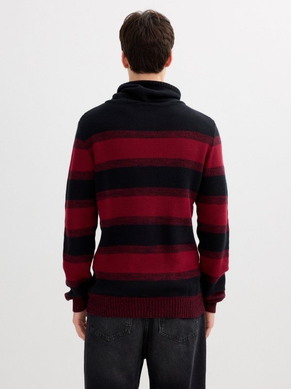 Striped knit sweater burgundy middle back view
