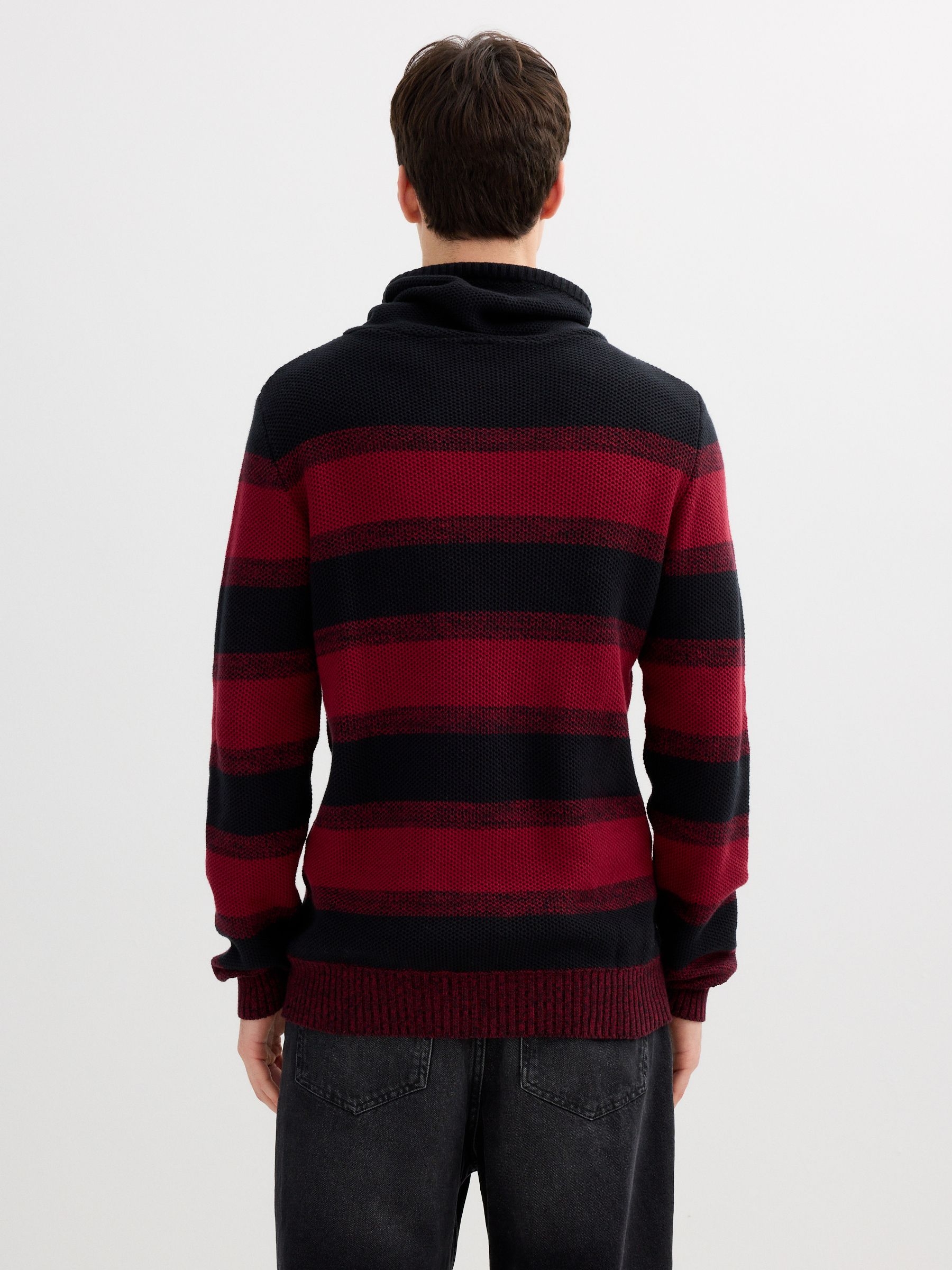 Striped knit sweater burgundy middle front view
