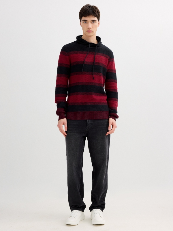 Striped knit sweater burgundy front view