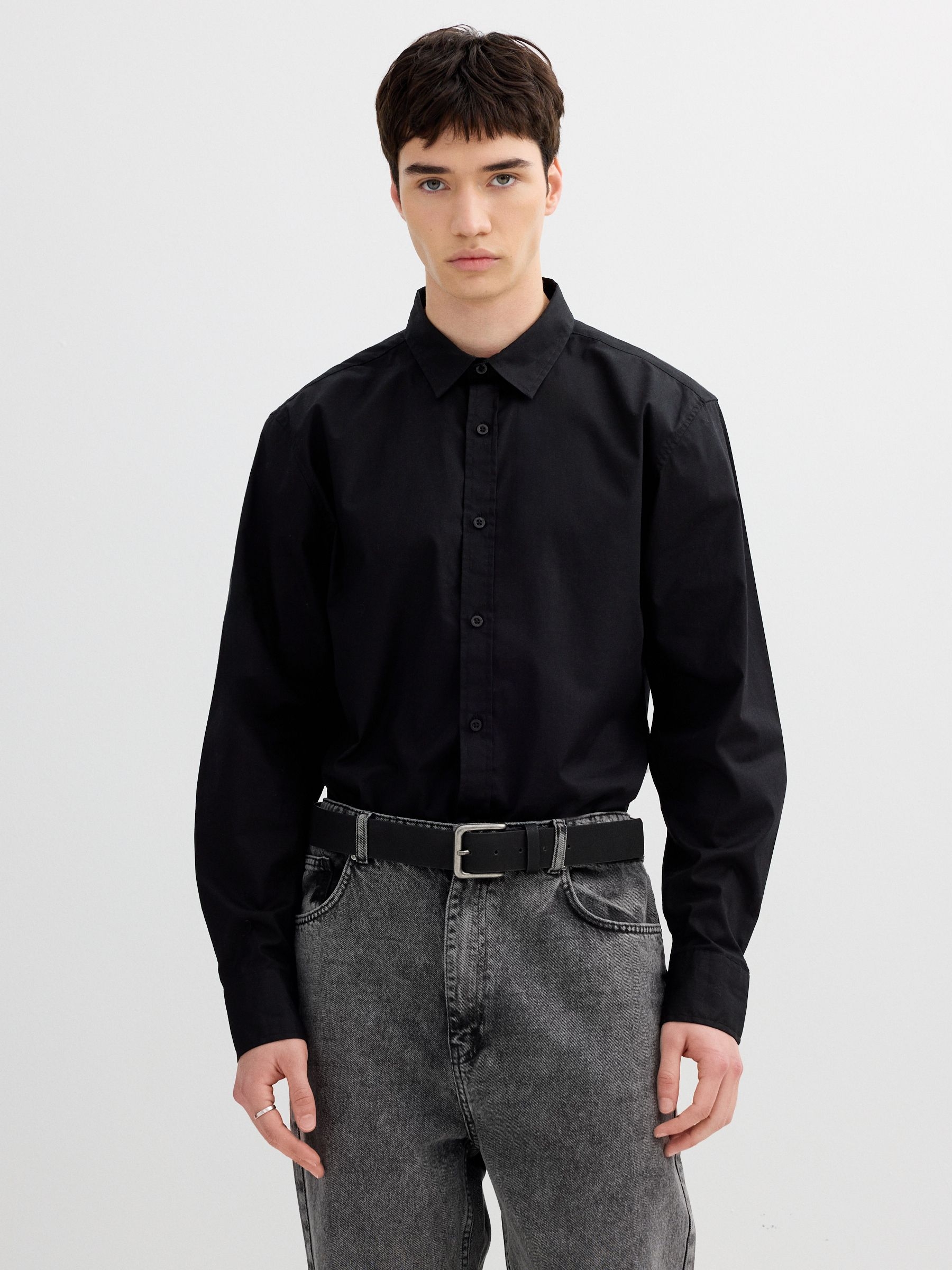  Camisa algodão manga longa preto vista frontal