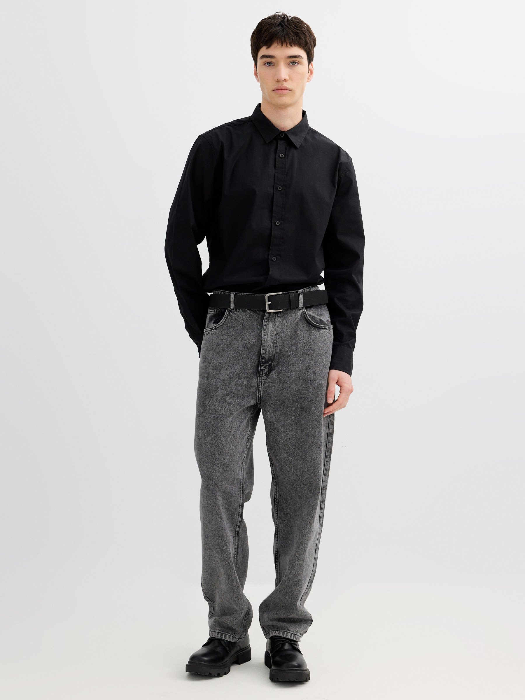  Camisa algodão manga longa preto vista frontal