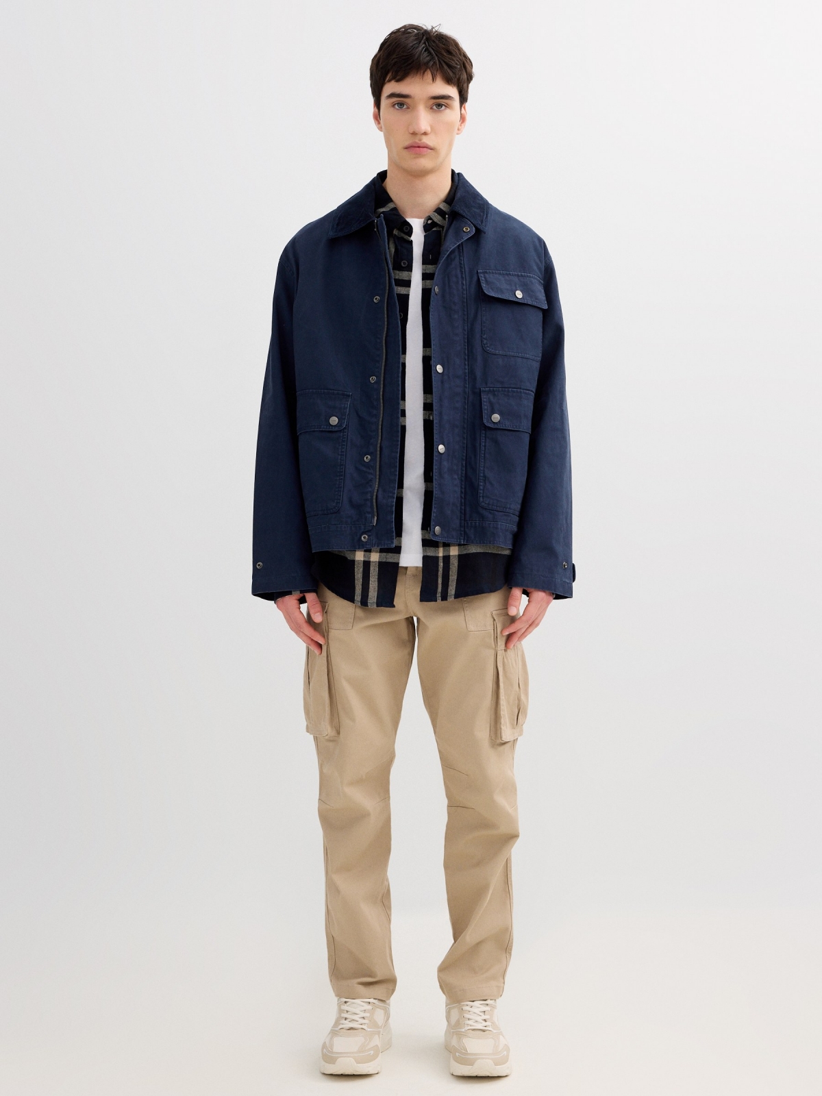 Blue jacket with zipper navy front view