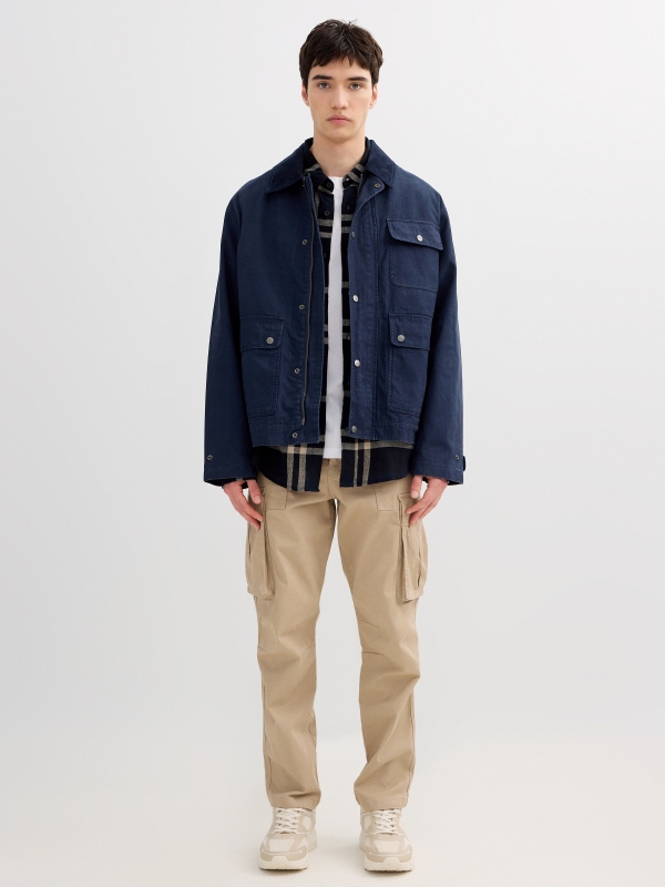 Blue jacket with zipper navy front view