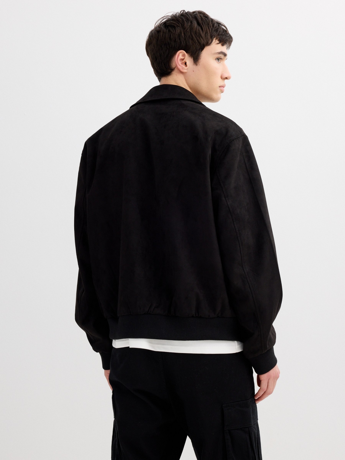 Varsity jacket leather effect with buttons black middle back view