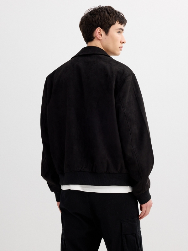 Varsity jacket leather effect with buttons black middle back view