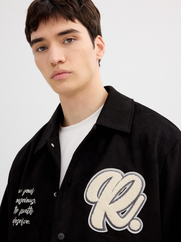 Varsity jacket leather effect with buttons black detail view