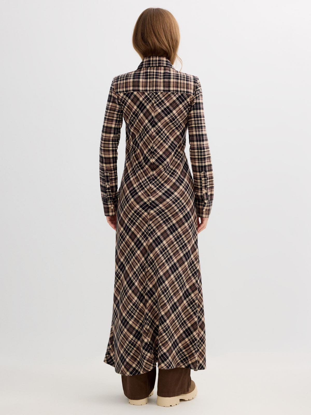 Oversized maxi check shirt dress multicolor middle back view