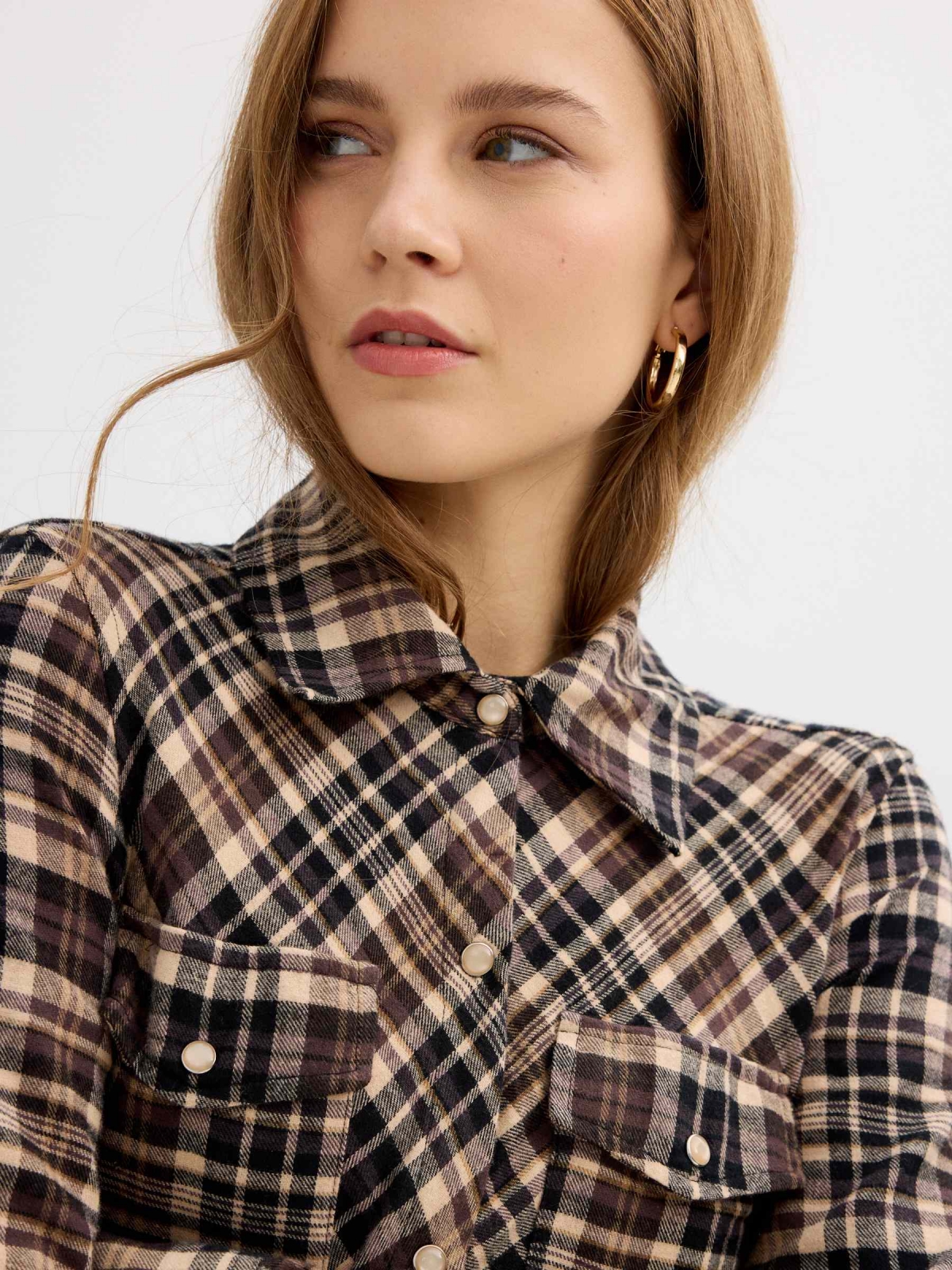 Oversized maxi check shirt dress multicolor detail view