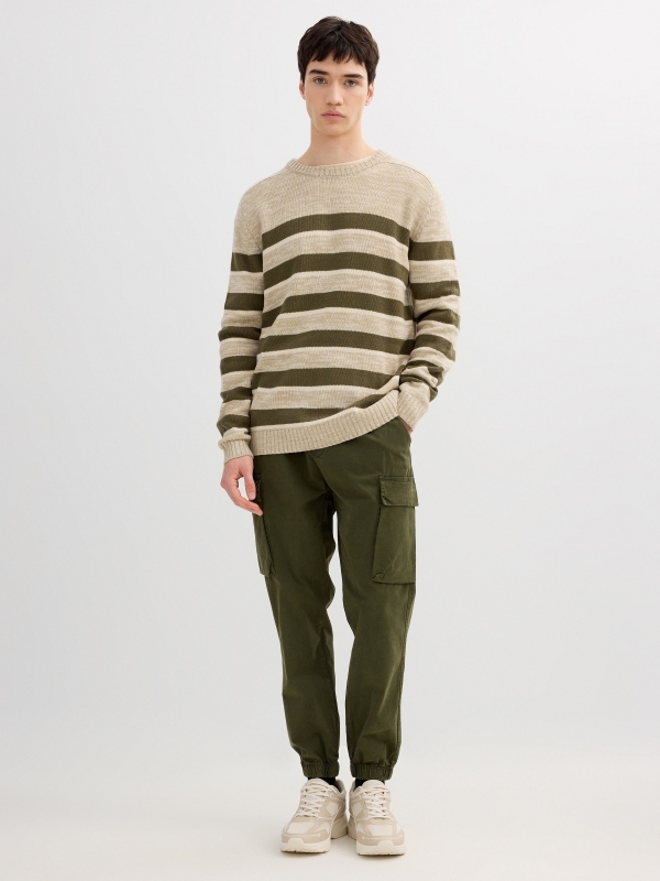 Striped knit sweater raw front view