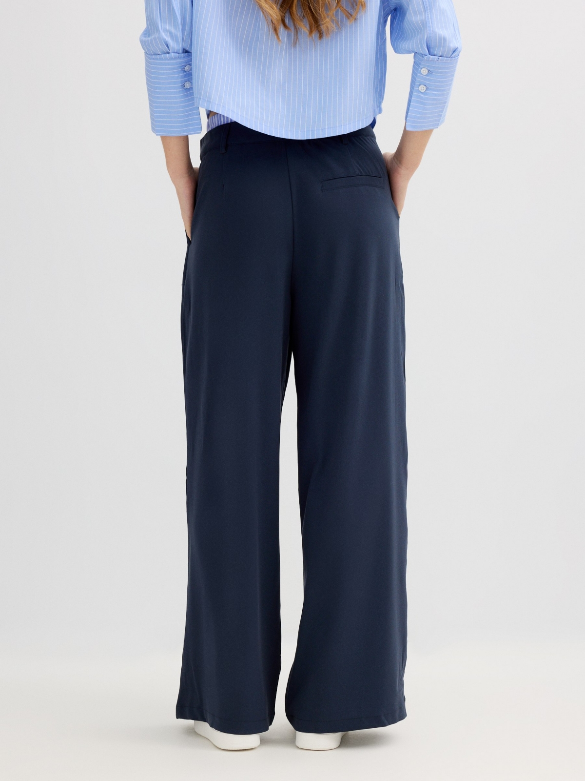 Contrast palazzo pants navy middle back view
