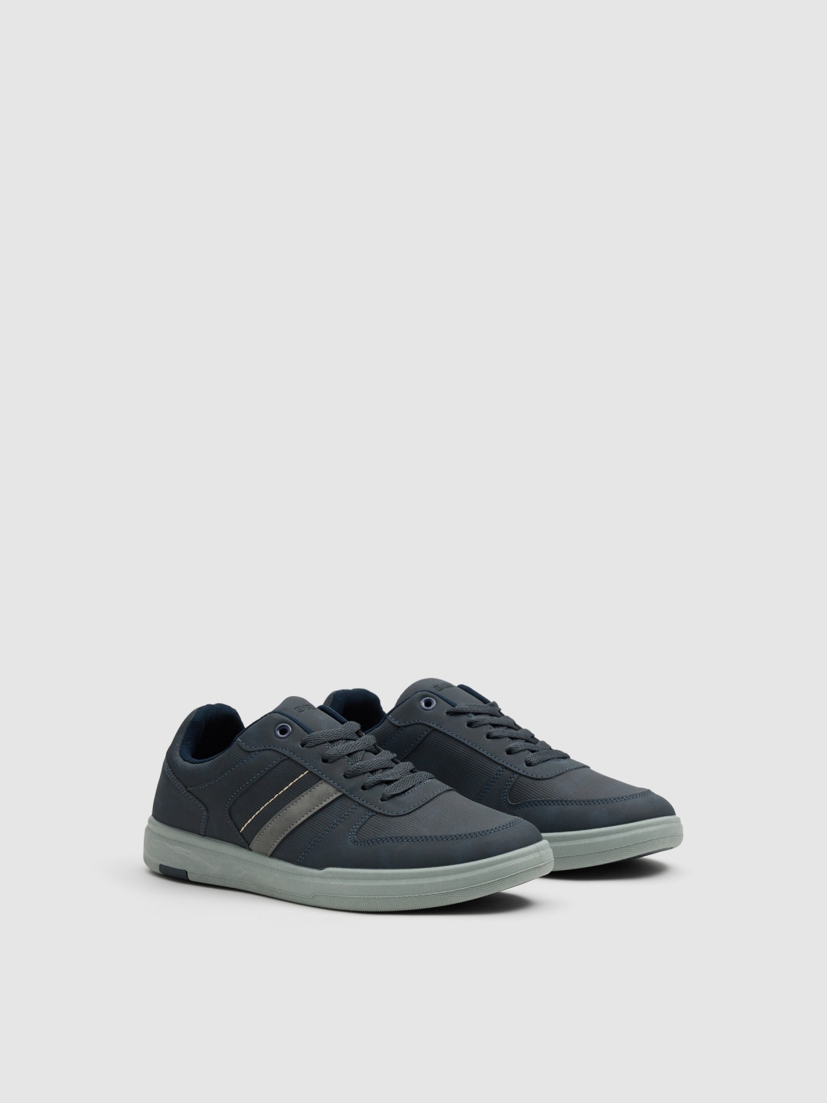 Synthetic leather sports shoe with rubber sole navy 45º front view