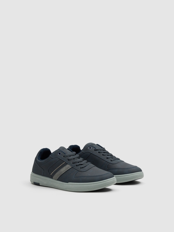 Synthetic leather sports shoe with rubber sole navy 45º front view