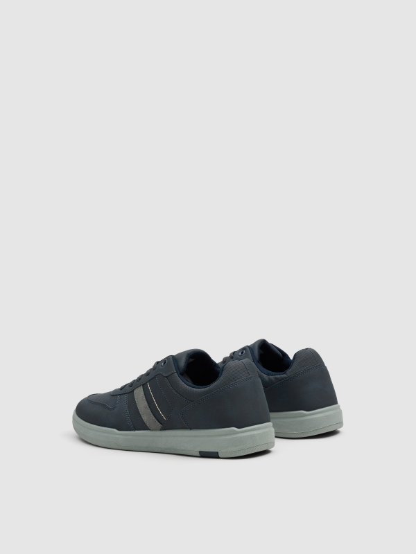 Synthetic leather sports shoe with rubber sole navy 45º back view