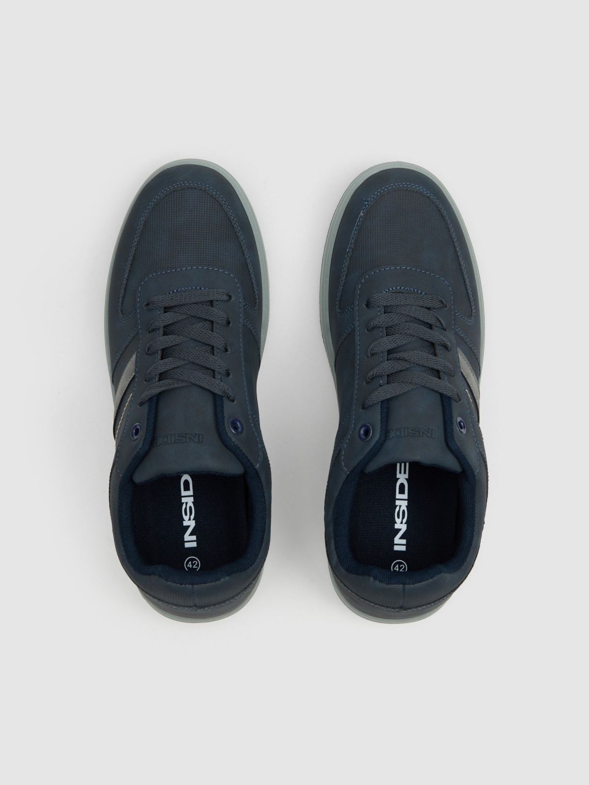 Synthetic leather sports shoe with rubber sole navy zenithal view