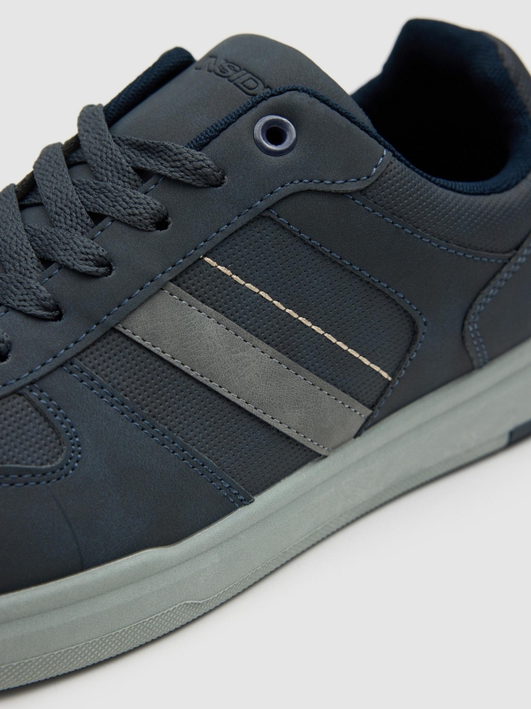 Synthetic leather sports shoe with rubber sole navy detail view