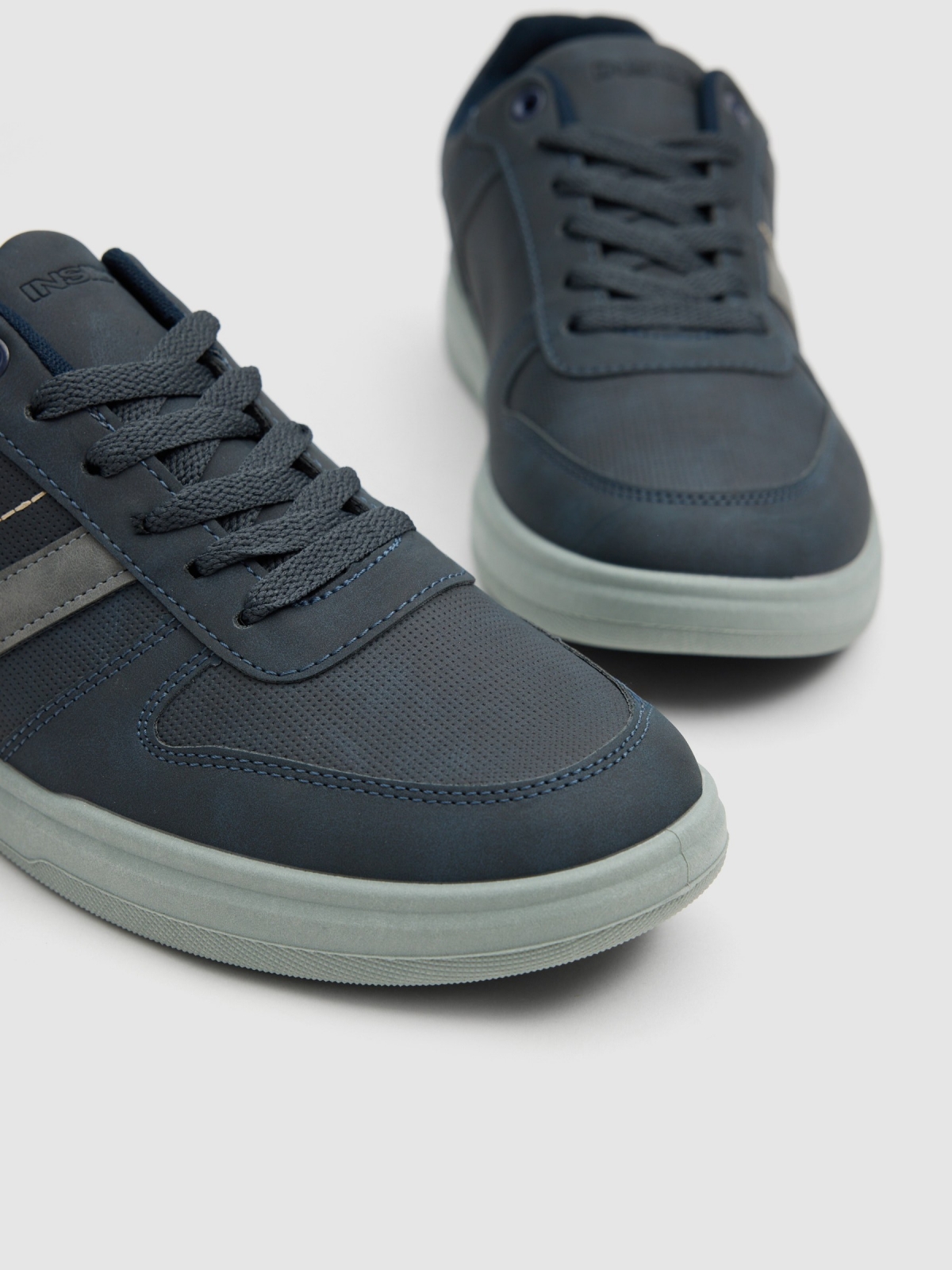 Synthetic leather sports shoe with rubber sole navy detail view