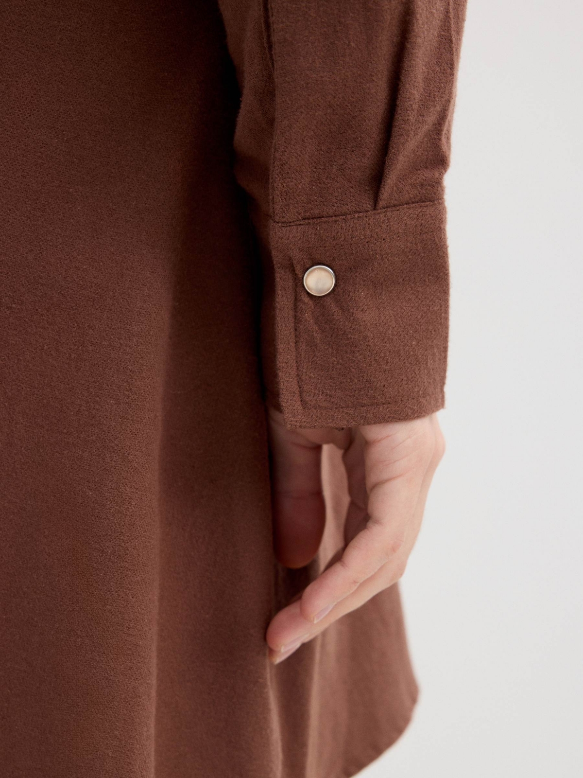 Brown shirt dress with studs chocolate detail view