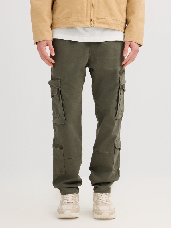Regular jogger pants khaki middle front view