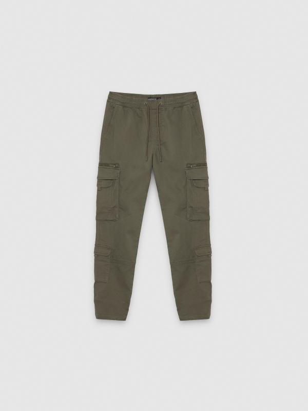  Calça jogger regular cáqui vista frontal