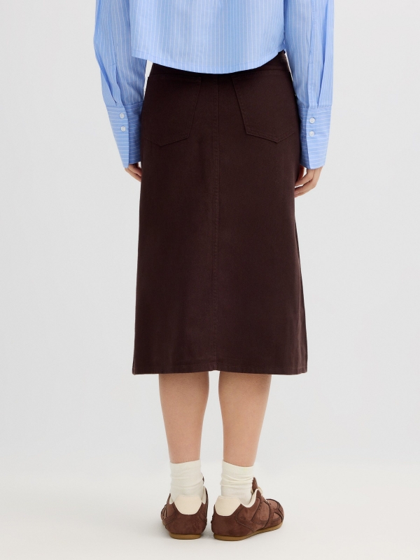 Plain midi skirt chocolate front view