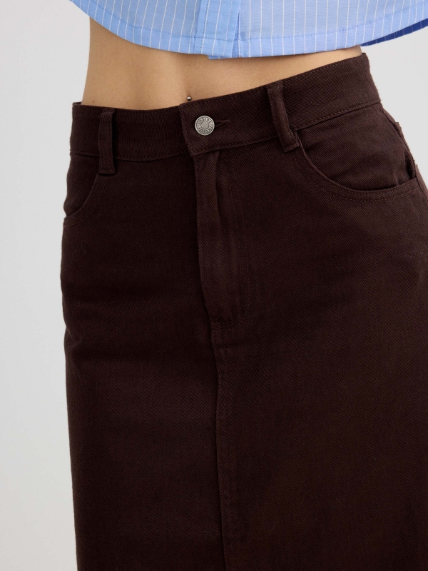 Plain midi skirt chocolate detail view