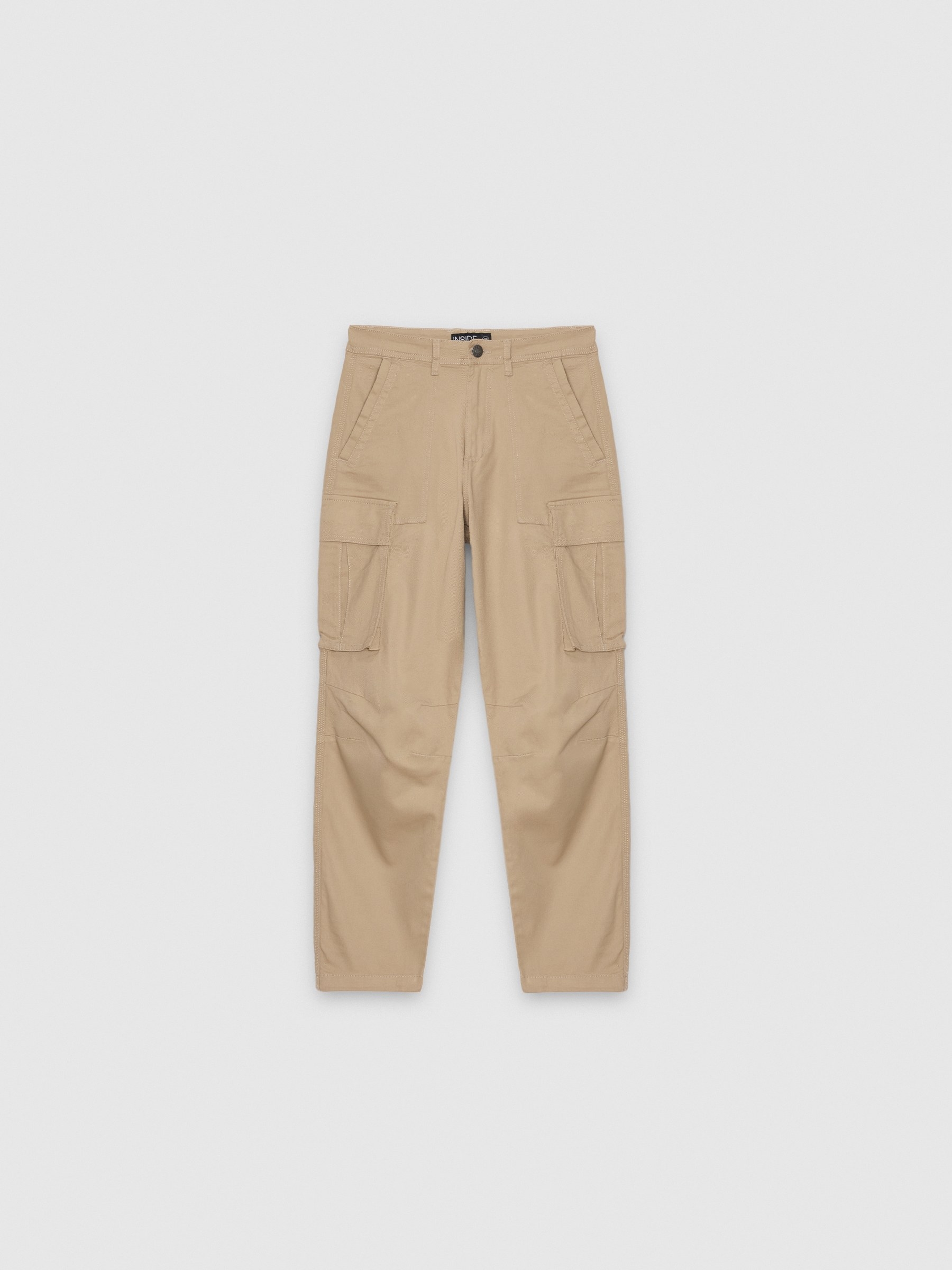 Regular chino cargo pants beige front view
