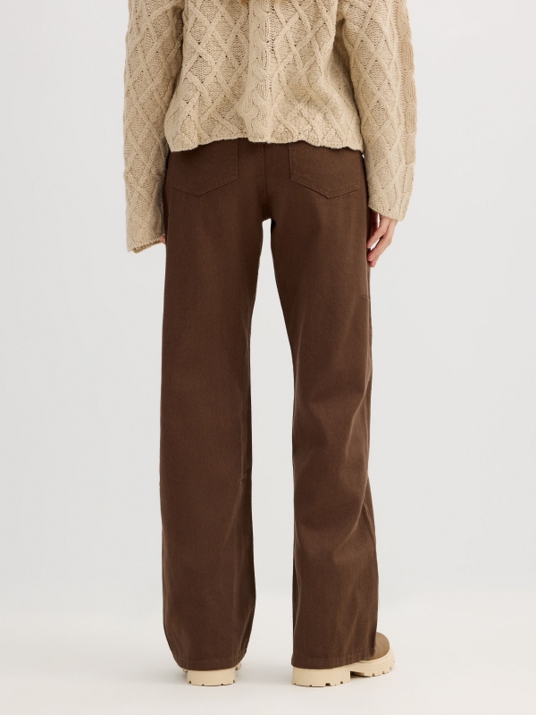 Wide cotton twill pants dark brown middle back view