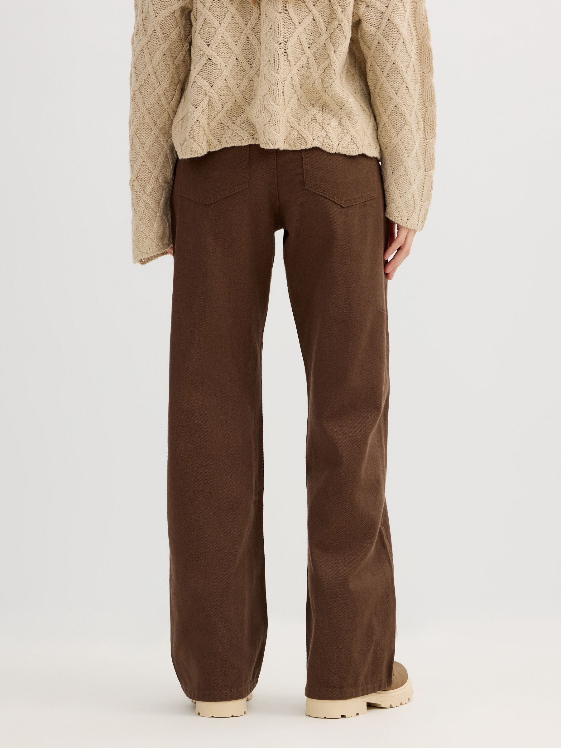 Wide cotton twill pants dark brown front view