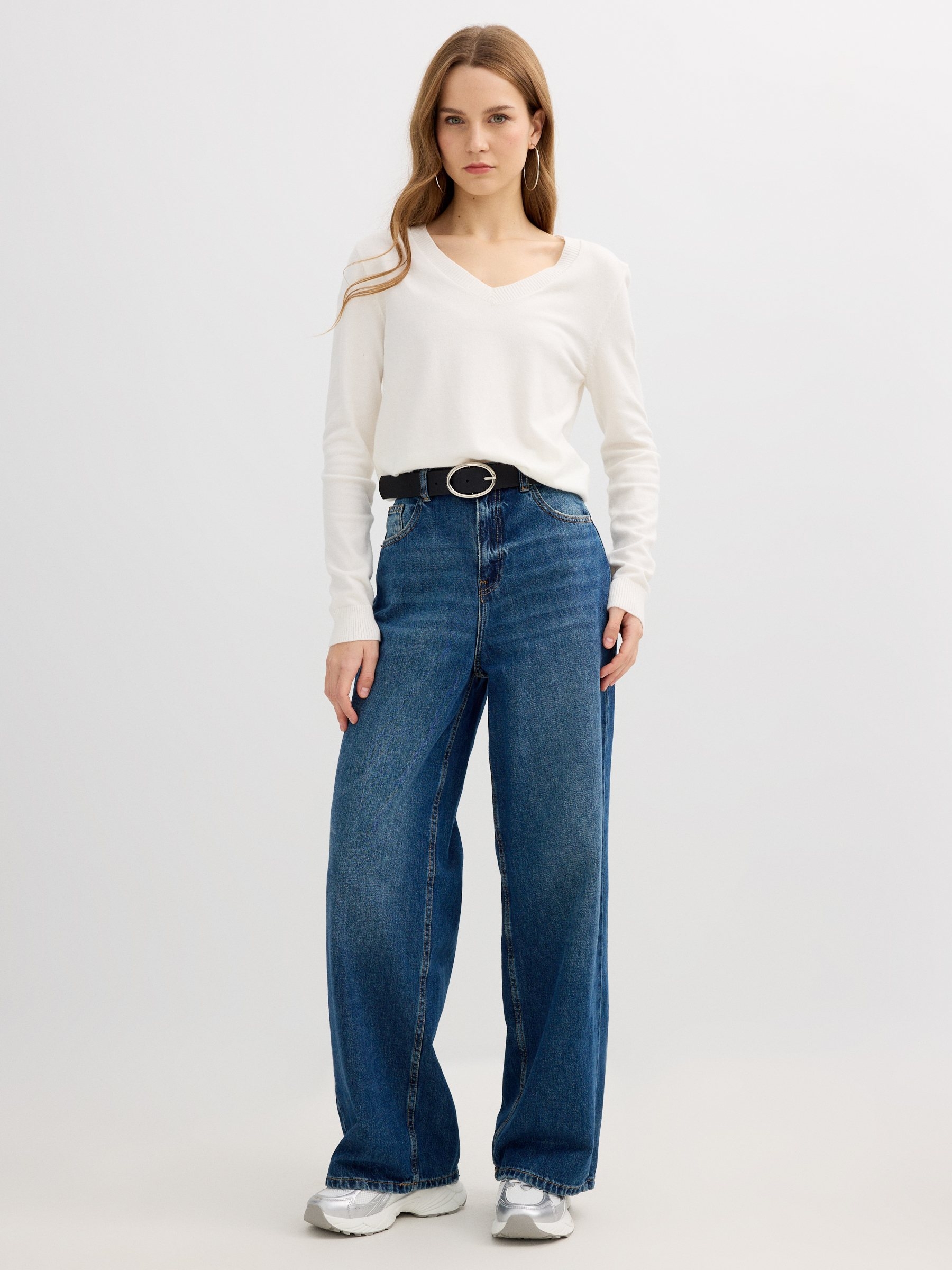 Basic V-neck jersey raw middle front view