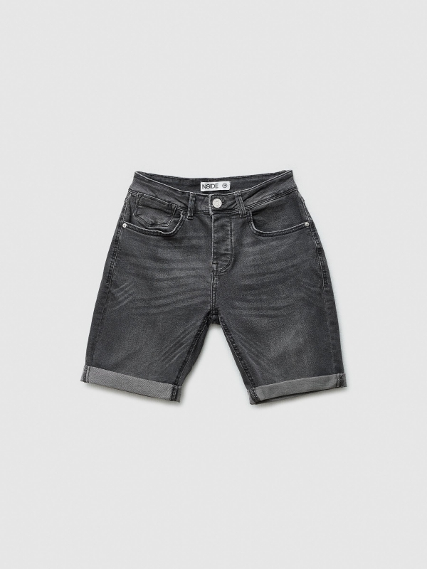  Washed gray denim Bermuda shorts dark grey front view