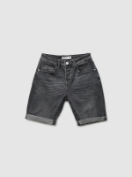 %Pto% Washed gray denim Bermuda shorts dark grey front view