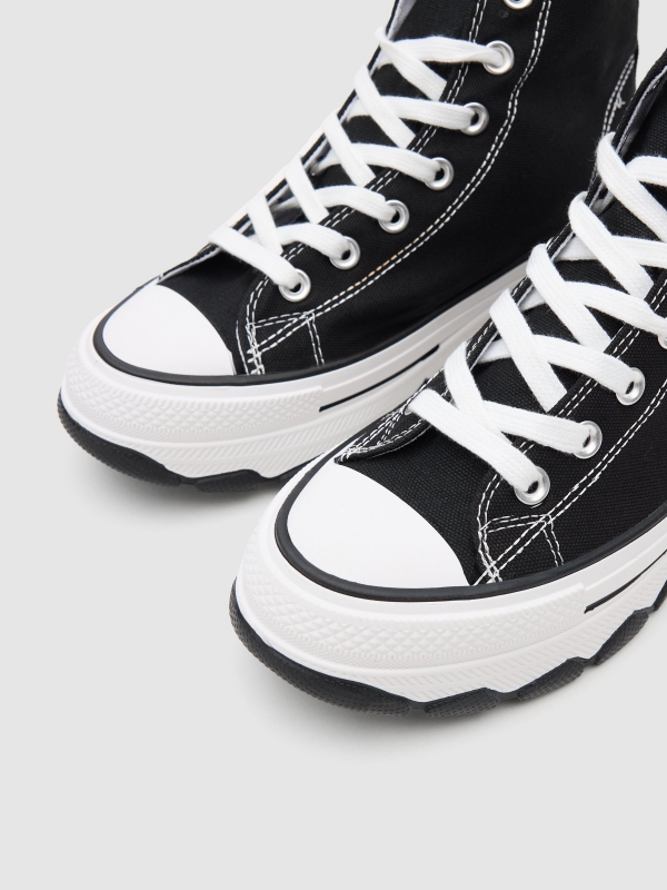 Botins de lona preta preto vista detalhe