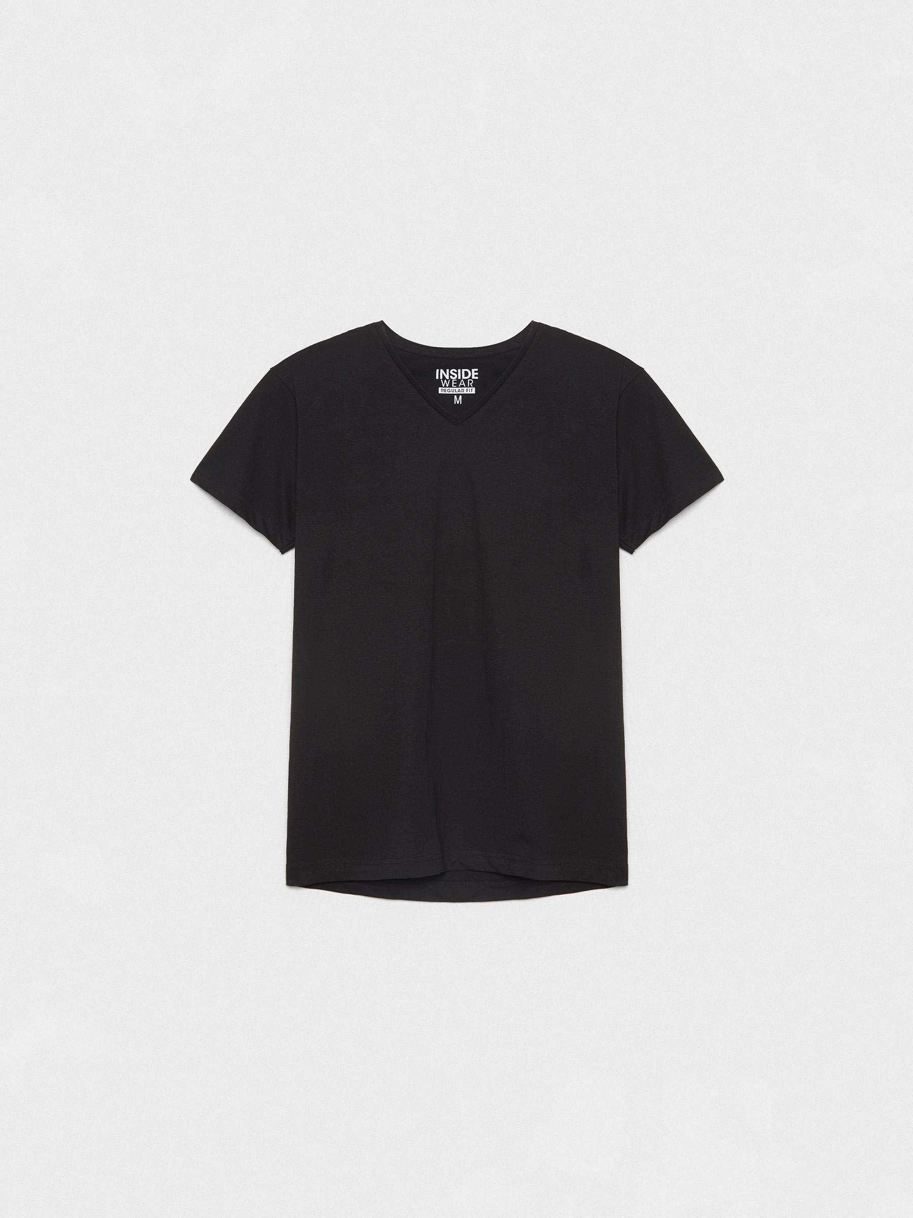 INSIDE Camiseta básica cuello pico, Negro, L