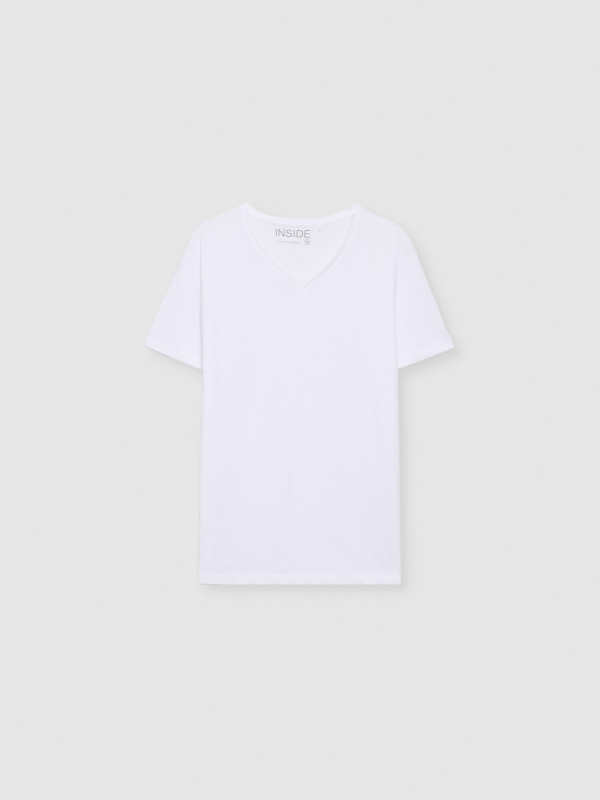  T-shirt básica com decote em V branco vista frontal