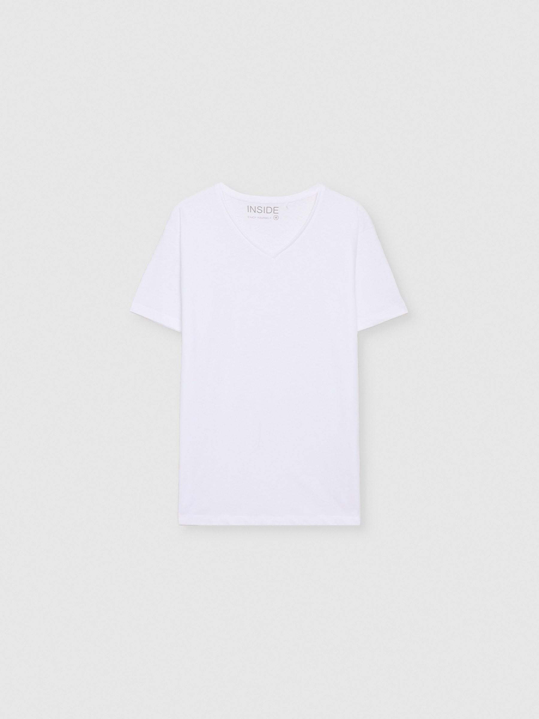 T-shirt básica com decote em V branco vista meia frontal