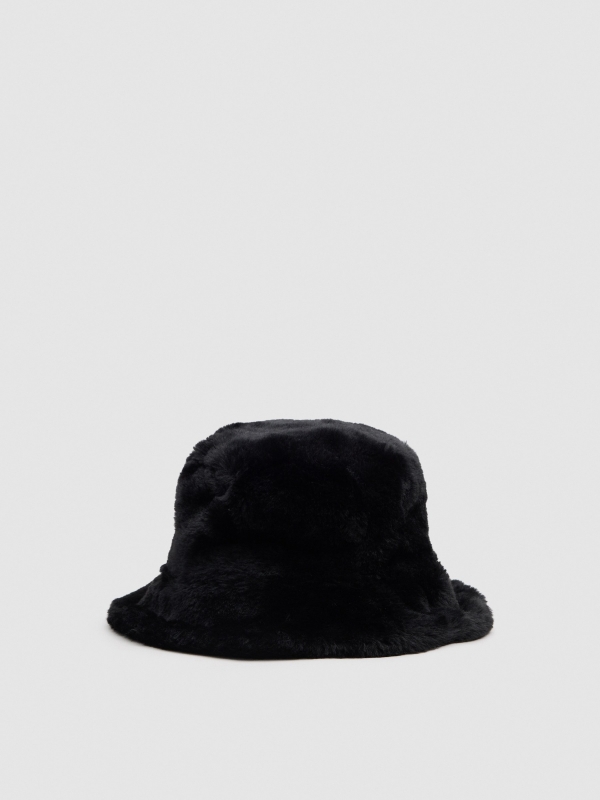 Black fur bucket hat