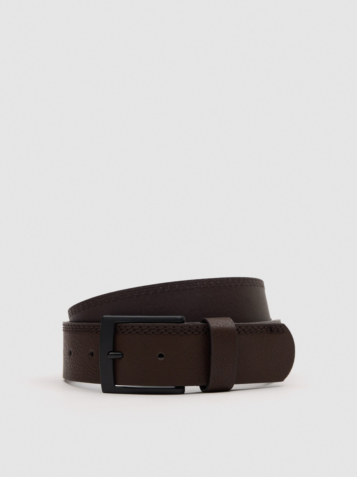 Stitching leather effect belt brown zenithal view