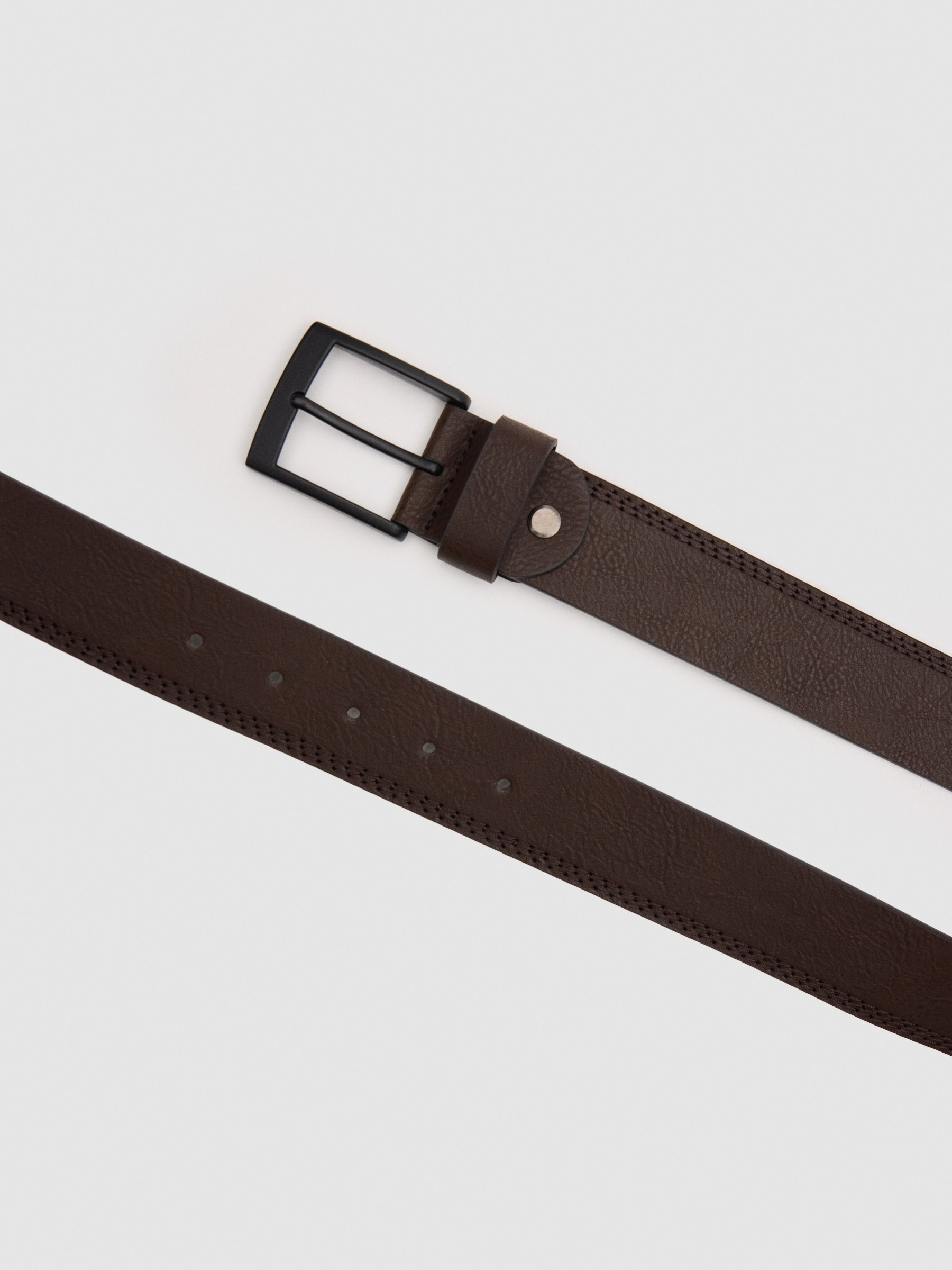 Stitching leather effect belt brown