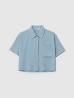 %Pto% Crop bambula shirt steel blue front view