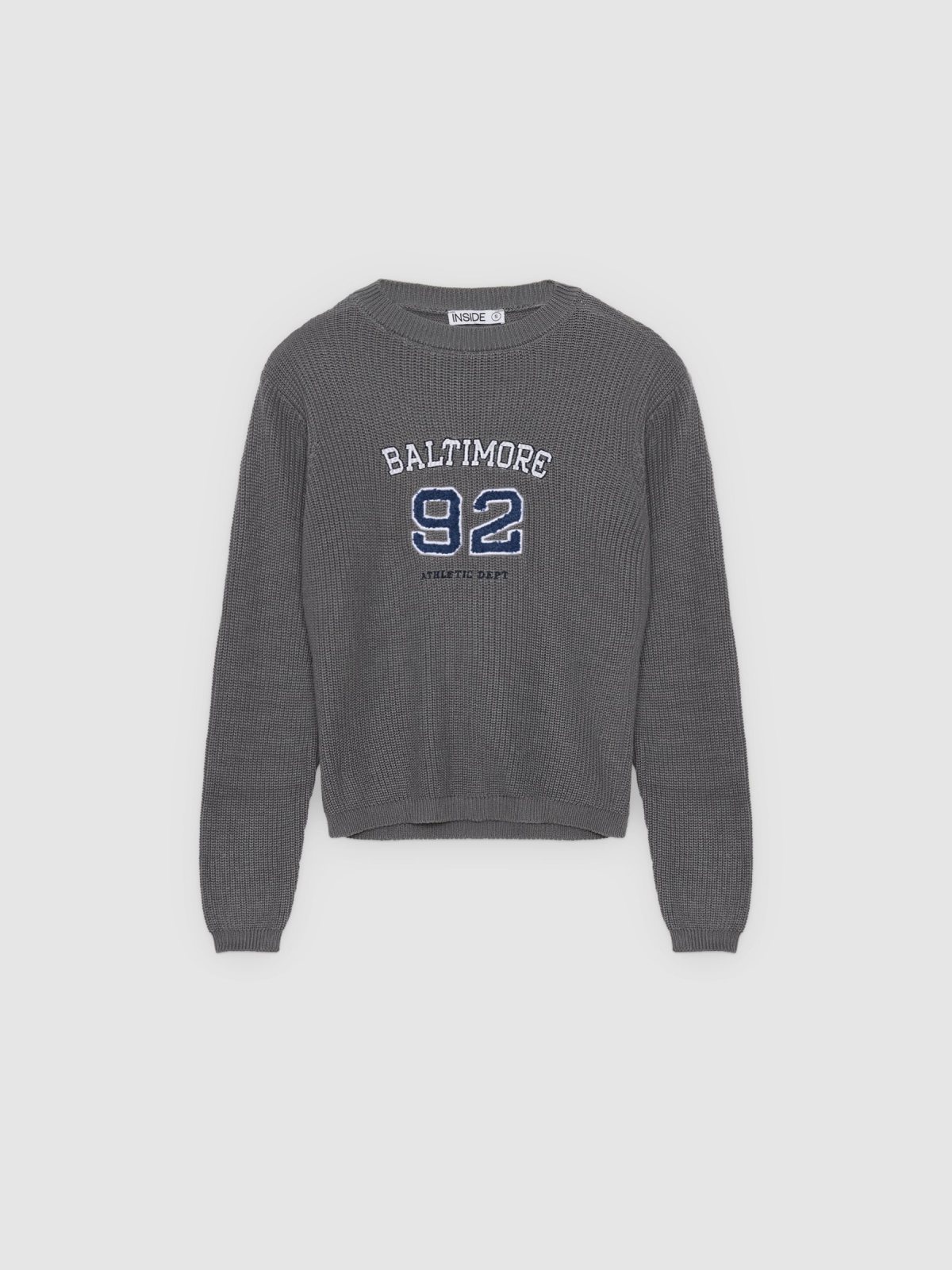 %Pto% Jersey con texto bordado gris vista frontal