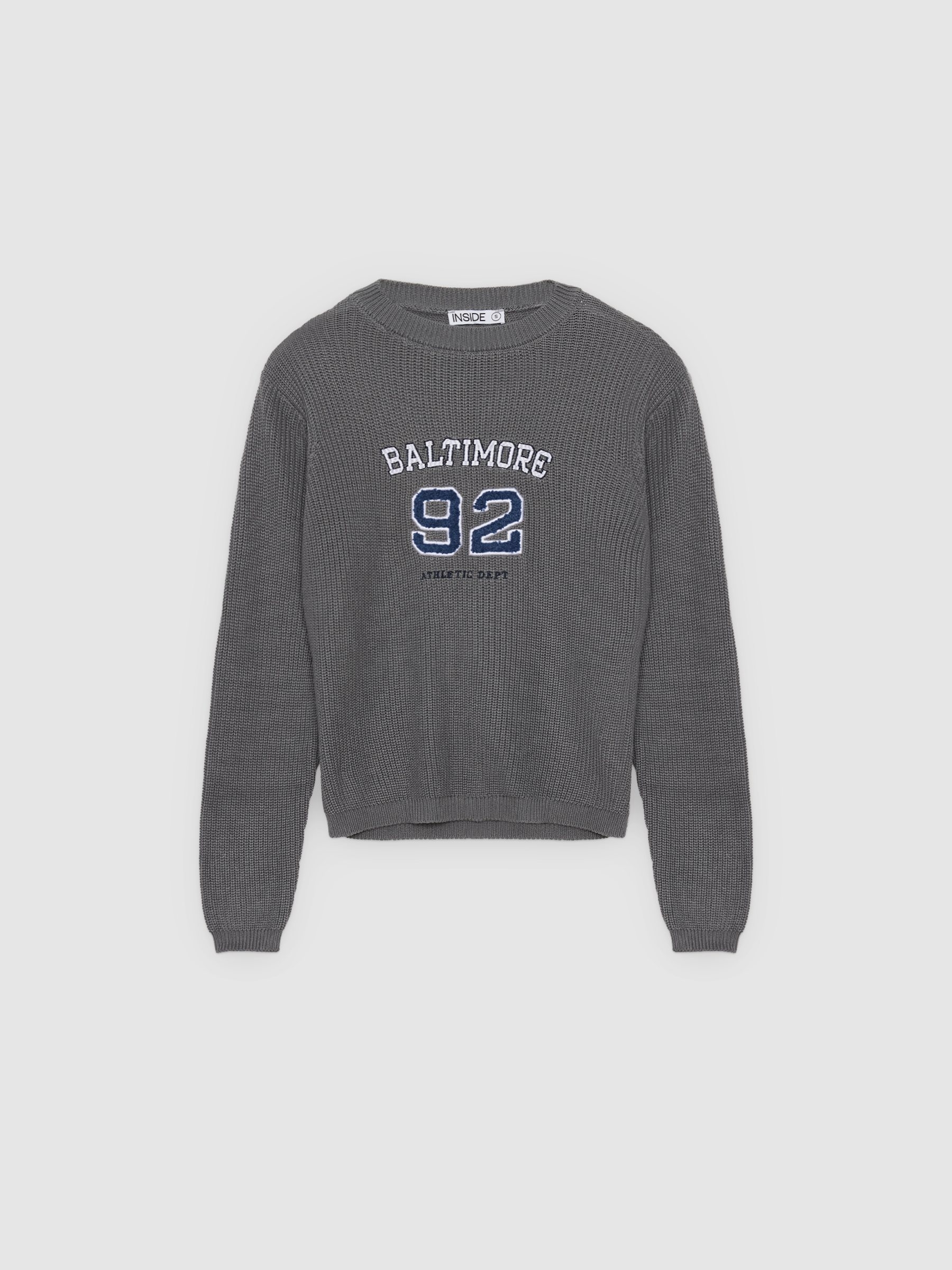 Jersey con texto bordado gris vista media frontal