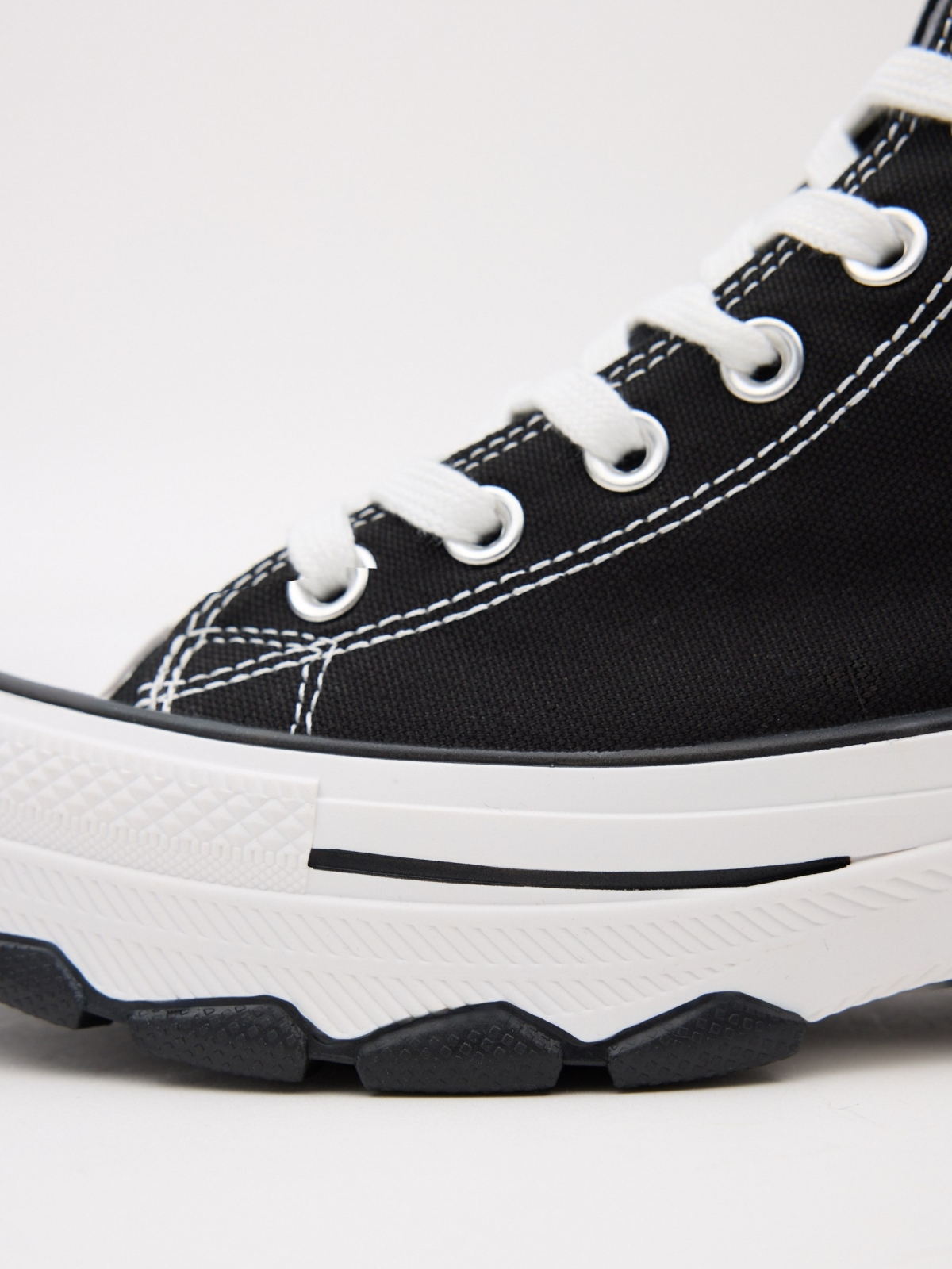 Botins de lona preta preto vista detalhe