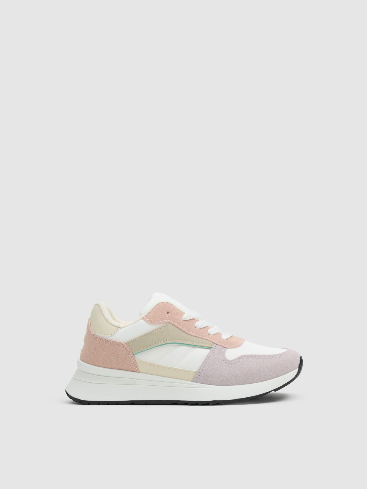 Combined faux leather running sportswear off white