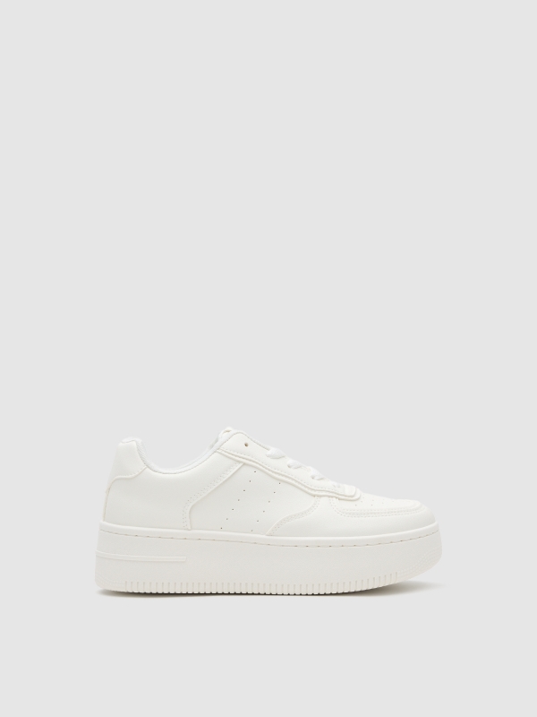 Faux leather sports shoe with platform white