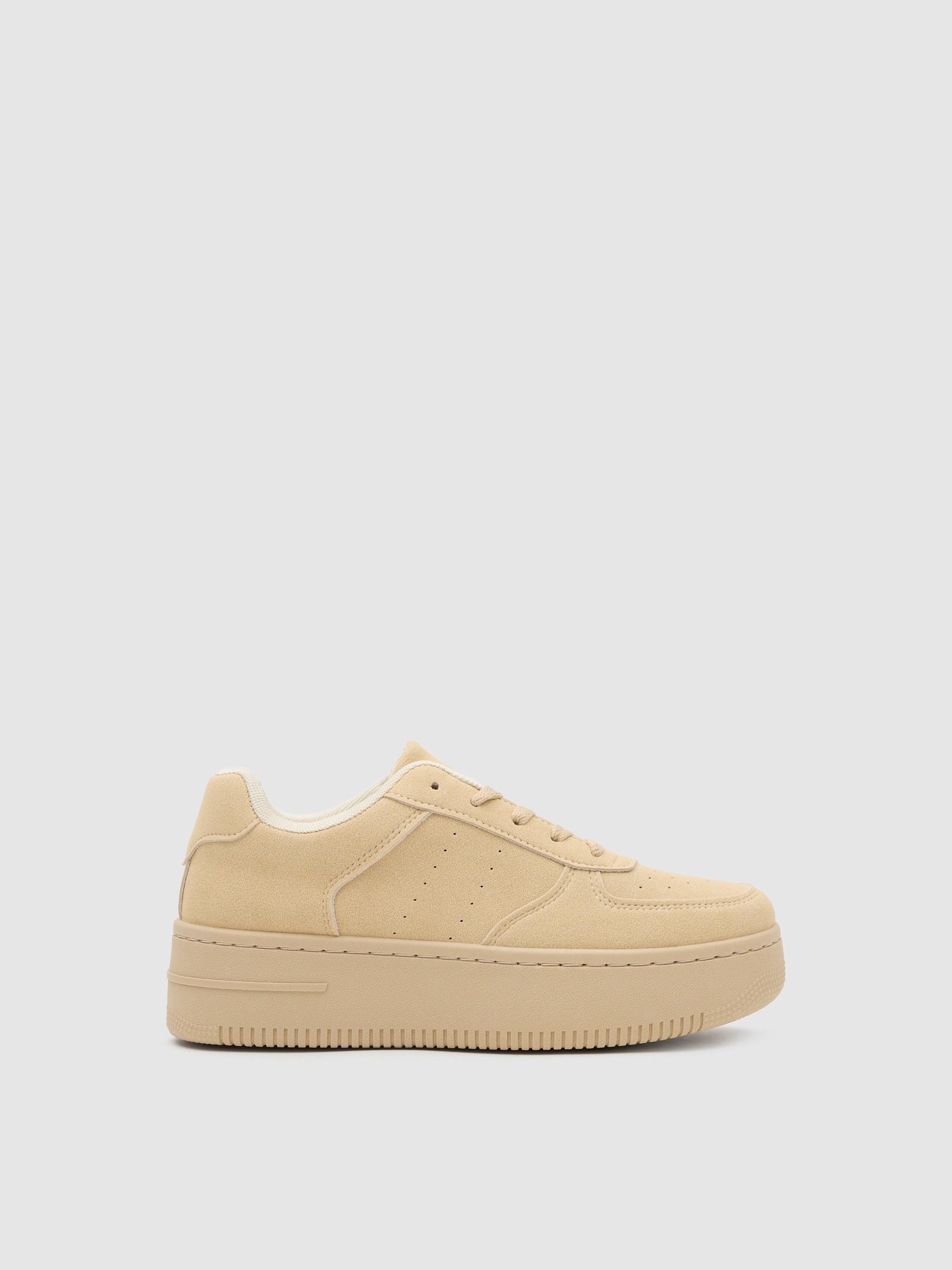 Faux leather sneakers with platform beige