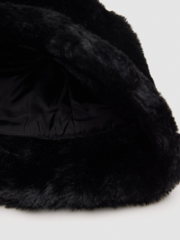 Black fur bucket hat black front view