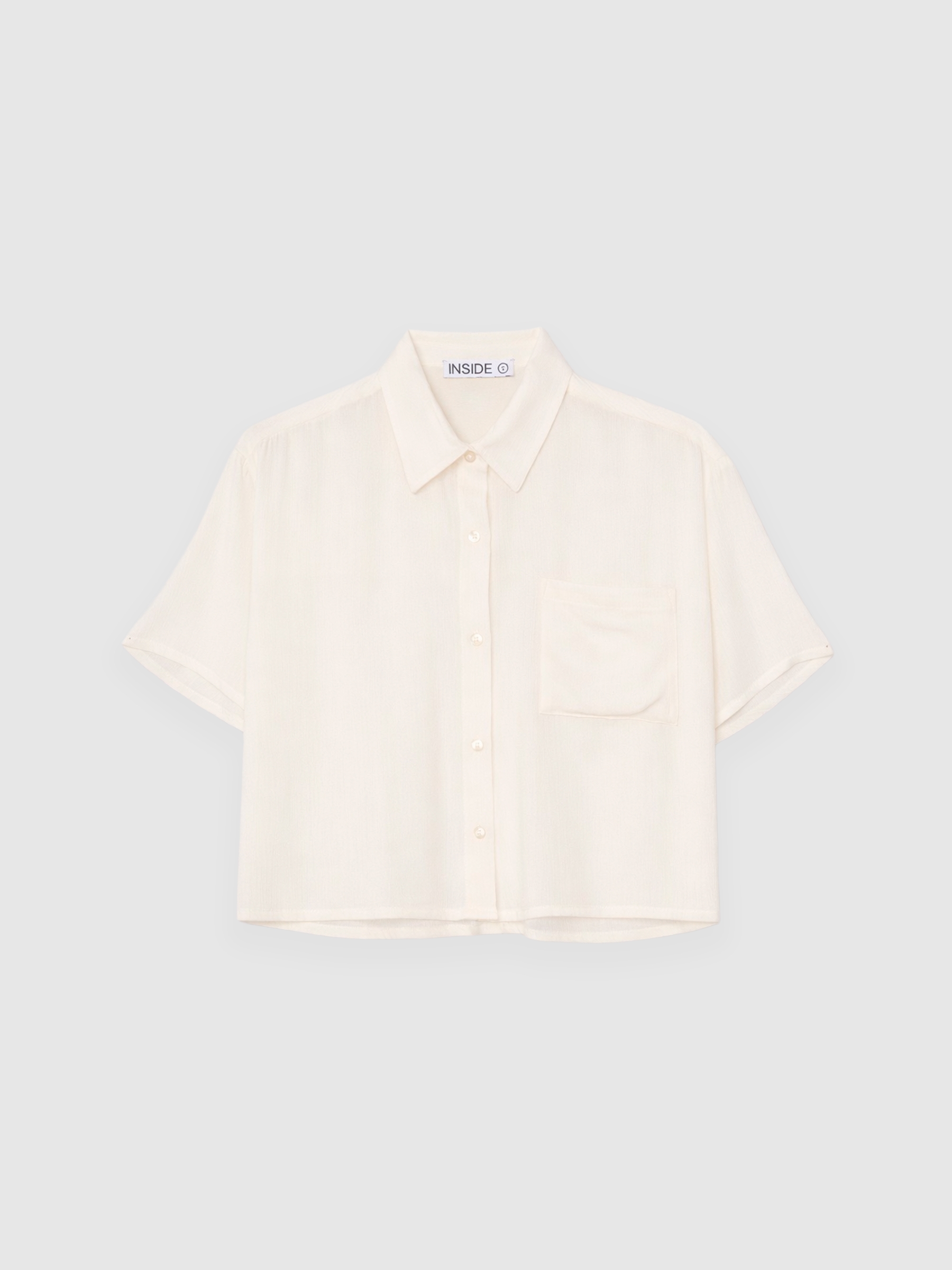 Crop bambula shirt beige middle front view