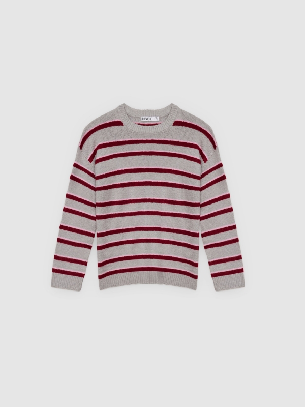  Striped faux fur sweater medium melange front view