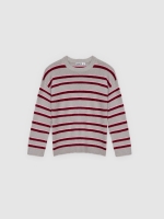 %Pto% Striped faux fur sweater medium melange front view
