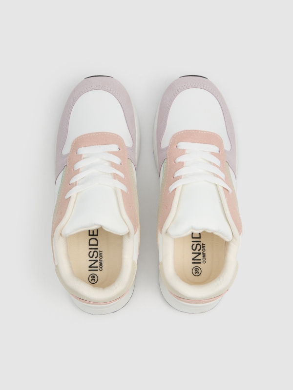 Desportiva running pele sintética combinada off white vista superior